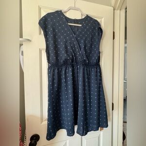 SHEIN Navy Dot-Print Wrap Dress with Lace Waist